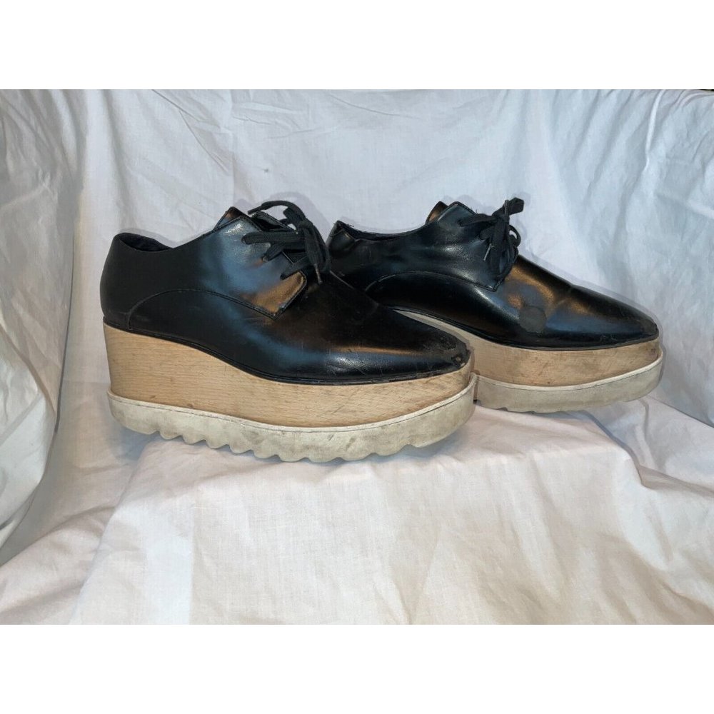 sz 38 Stella McCartney Unique Wooden Platform Black Shoes - PreOwned
